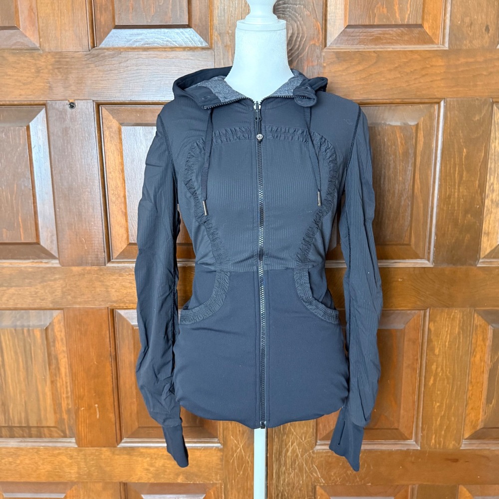 Lululemon Dance Studio Jacket Women Sz 8 Reversible Zip Up Hoodie Black Charcoal